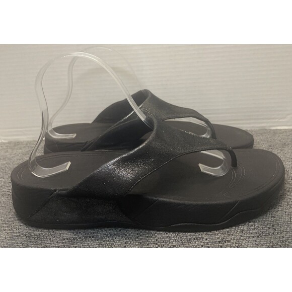 FitFlop Sandals Womens 10 Black Glitter Thong Comfort‎ Arch Support Casual - Picture 1 of 14